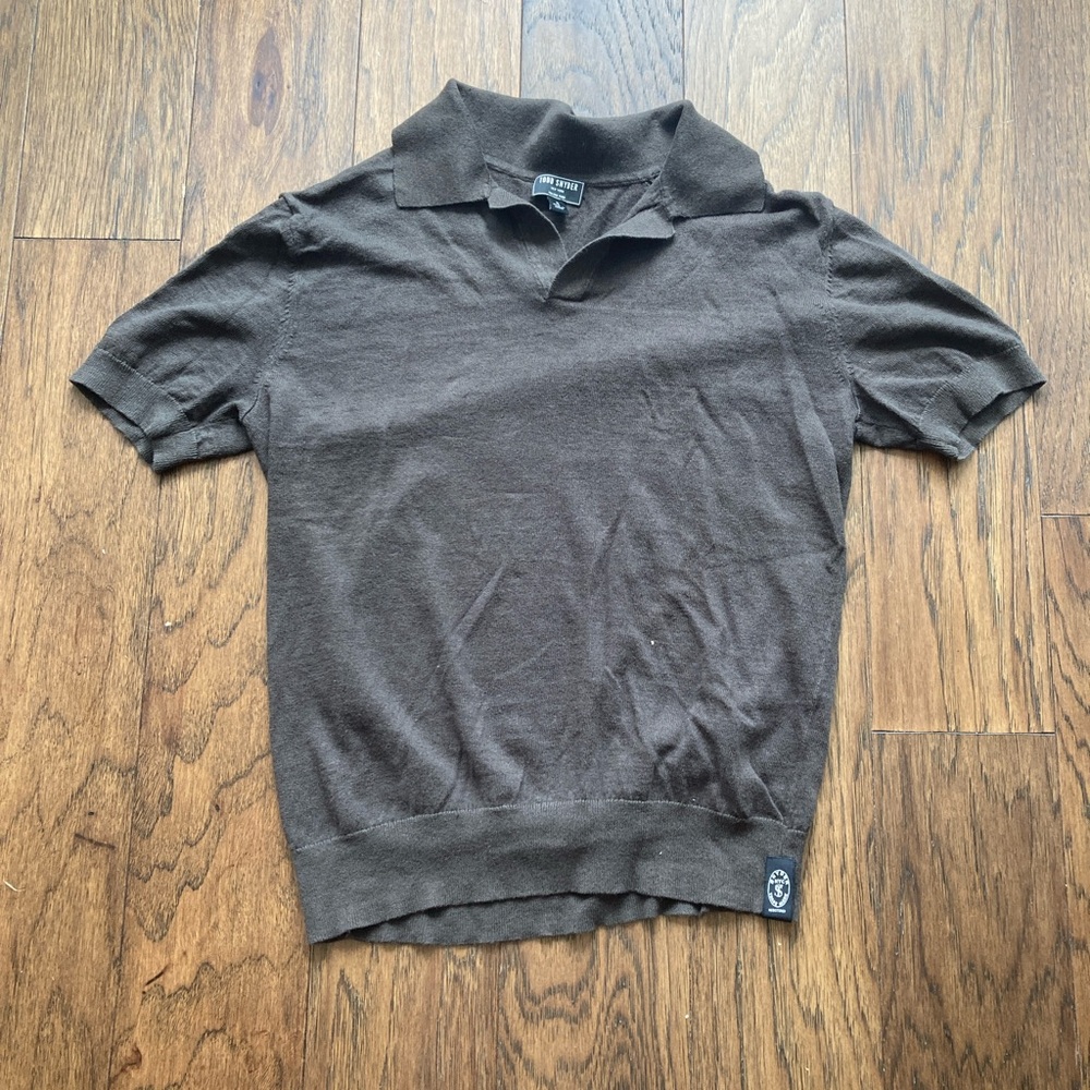 Todd Snyder Italian Yarn, Green/Grey Knit Polo, Size Small